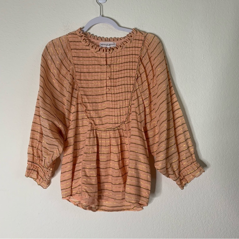 Apiece apart Womens Cala bib orange cotton Long sleeve blouse 6 - Picture 2 of 8